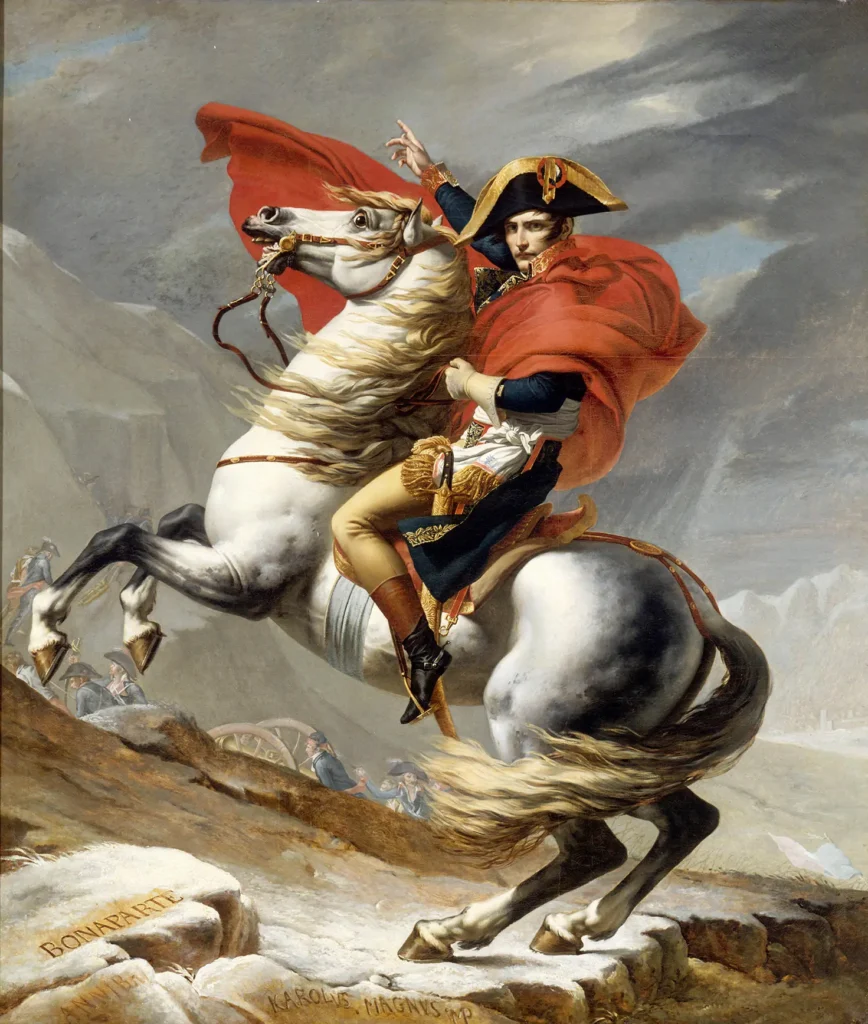 High command: Jacques-Louis David's "Napoleon Crossing the Alps," 1802.Credit...Image from RMN (Château de Versailles)